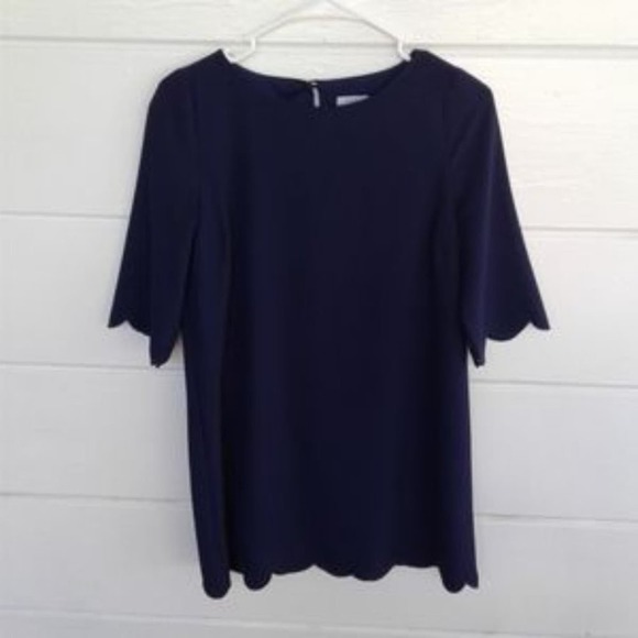 Tobi Blue Scalloped Shift Dress ¾ Sleeves Small - Picture 2 of 8